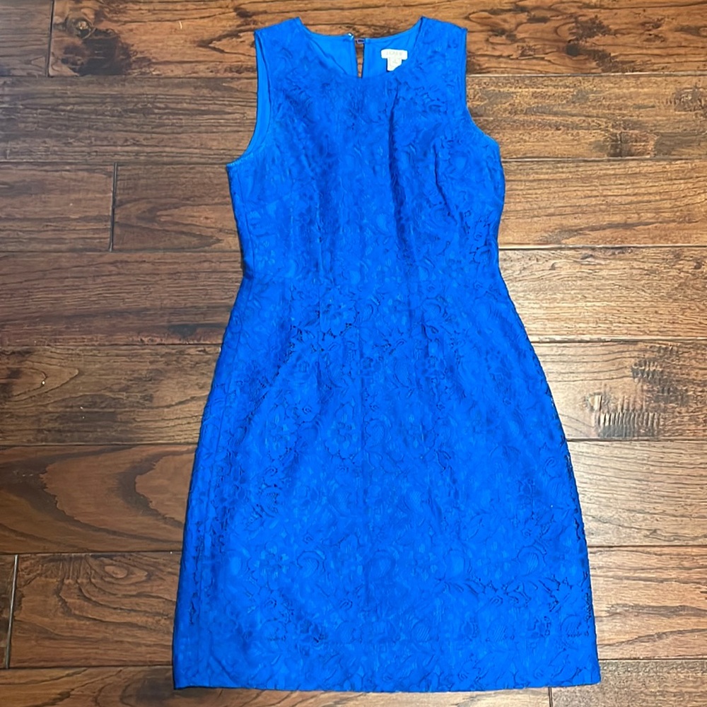 J Crew Blue Lace Dress 0 Petite EUC